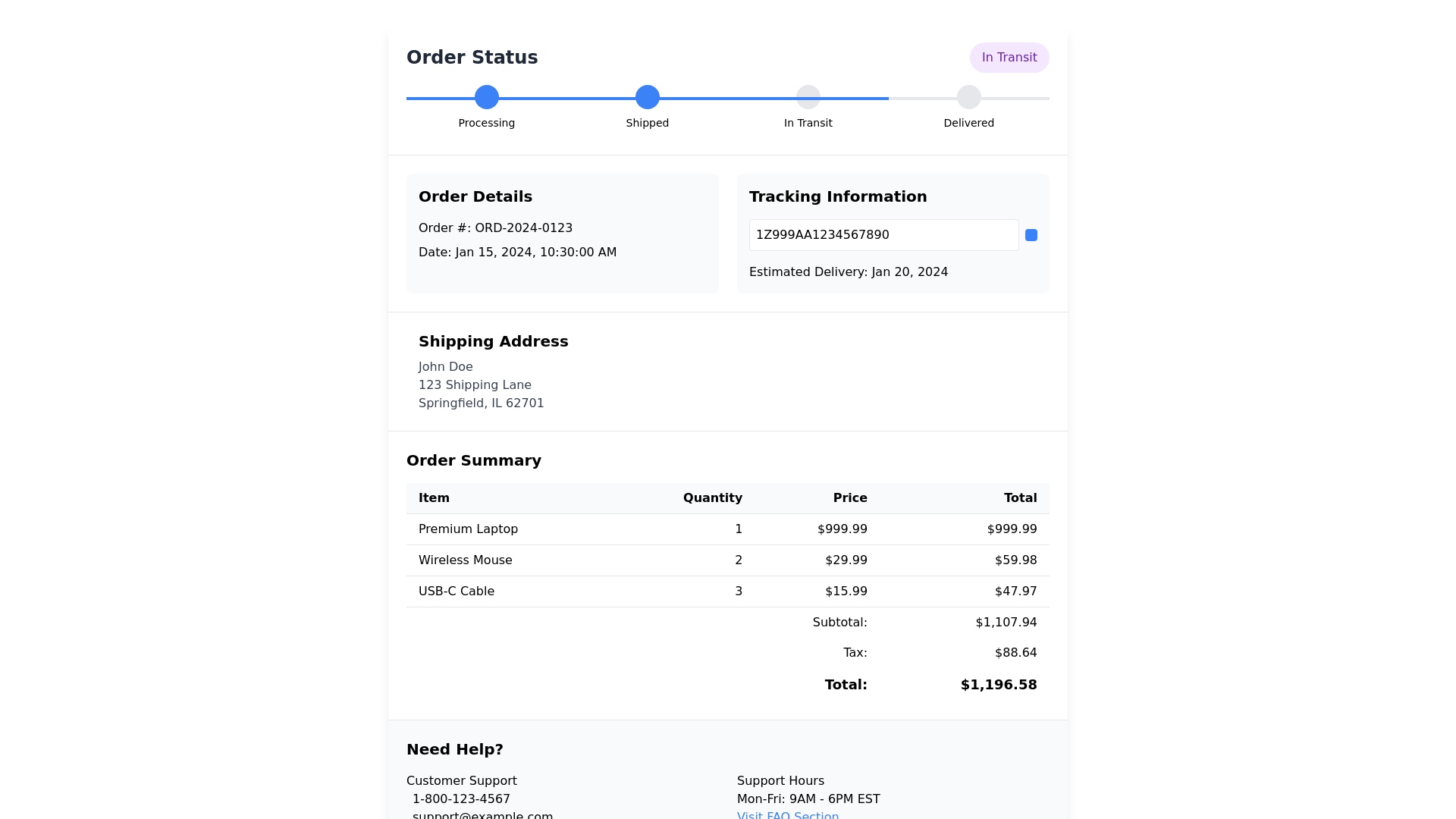 Order Shipment Confirmation - Free Angular, Tailwind Component
